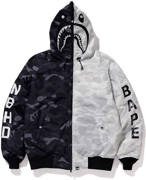 BAPE x Neighborhood Down Shark Jacket Black/White - FW18