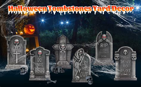 Amazon.com : BAAMU 6PCS Halloween Tombstones RIP Yard Sign, 1 PCS Spider Web, Halloween ...