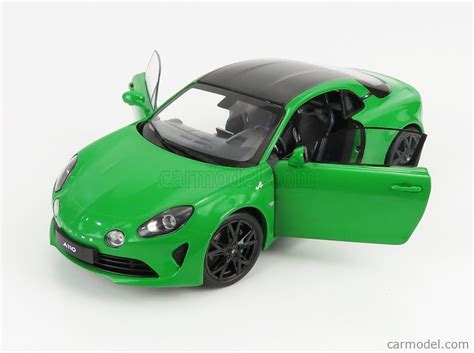 SOLIDO 1801610 Scale 1/18 | RENAULT ALPINE A110 PURE COUPE 2021 - BLACK WHEELS GREEN MET