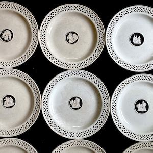 Set 12 Wedgwood Creamware Pottery Pierced Plates, Pearlware Neoclassical, 1800s, Very Rare ...