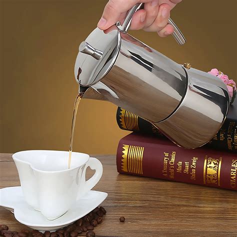 200ML Stainless Steel Stove Mocha Coffee Maker Pot Stovetop Coffee Maker Mocha Espresso ...