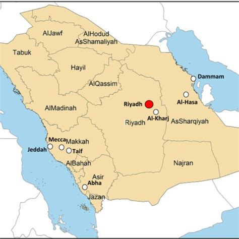 Map of Saudi Arabia, showing the 13 different provinces and locations... | Download Scientific ...