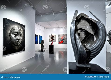 Exhibition of Contemporary Art. Museum Gallery Stock Illustration - Illustration of wall ...