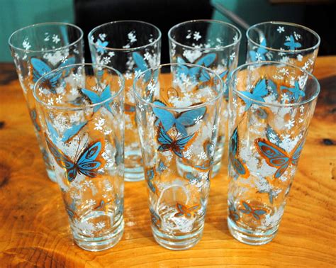 Vintage Butterfly Drinking Glasses-set of 7 | Circa