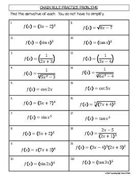 Calculus Chain Rule Practice by Teaching High School Math | TPT