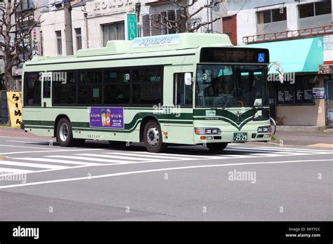 KYOTO, JAPAN - APRIL 17: Hino hybrid bus on April 17, 2012 in Kyoto, Japan. Hino Motors exists ...