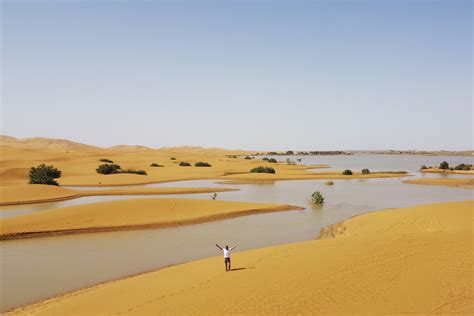 Water gushes through the arid Sahara Desert after unexpected rainfall ...