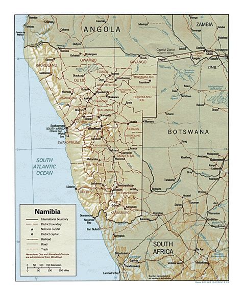 Detailed political and administrative map of Namibia with relief, roads ...