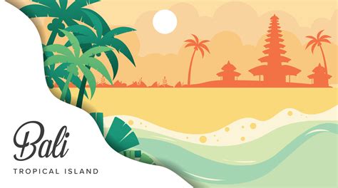 Beautiful bali tropical island in indonesia vector illustration flat ...