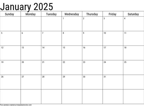 2025 January Calendar Template