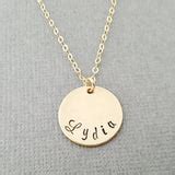 Mom Necklace - Custom Hand Stamped Name Disc Gold Necklace - 14k Gold – CYDesignStudio