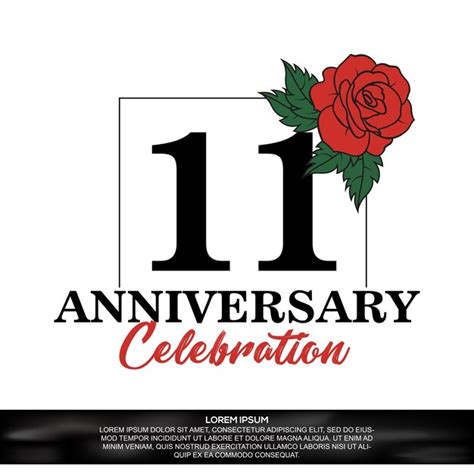 Premium Vector | 11th anniversary celebration vector design with red rose flower and white ...