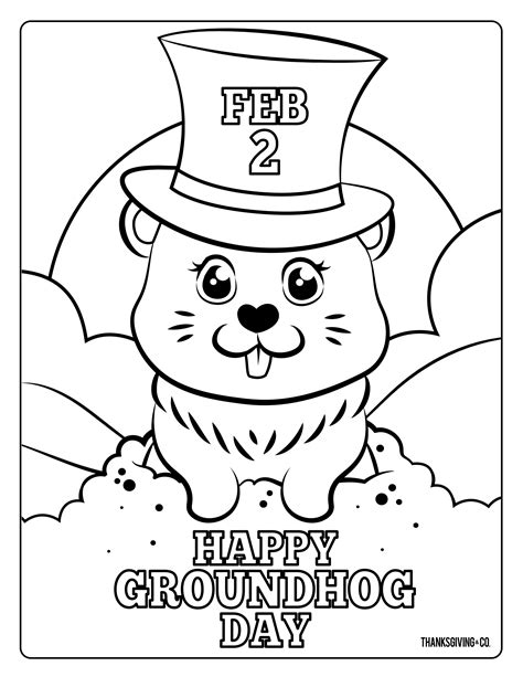 4 adorable Groundhog Day coloring pages for kids