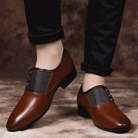 Men's #brown leather #DressShoes lace up from side design, Point toe, work, office, bu… | Dress ...
