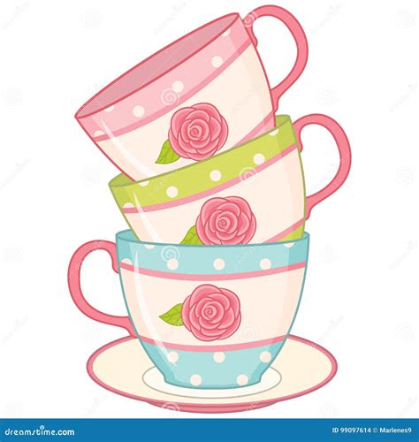 Vector Stack Of Tea Cups. Vector Tea Cups | CartoonDealer.com #99097614