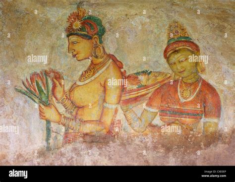 Sigiriya Damsels or Cloud Maidens, 5th century AD, frescoes, Sigiriya ...