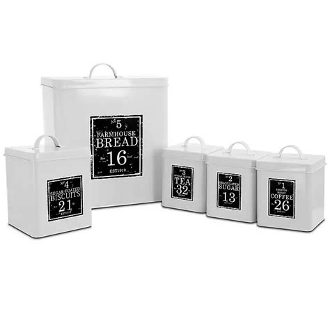 White and Black Metal Label Canisters, Set of 5 | Kirklands Home