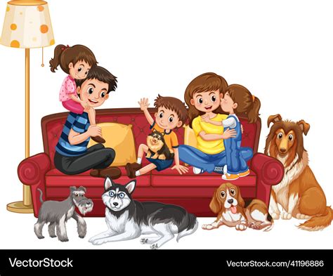 Happy family with their dogs in cartoon Royalty Free Vector