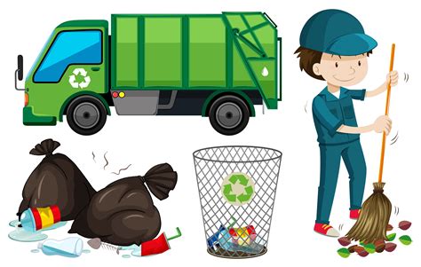 Set of garbage truck and janitor 303976 Vector Art at Vecteezy