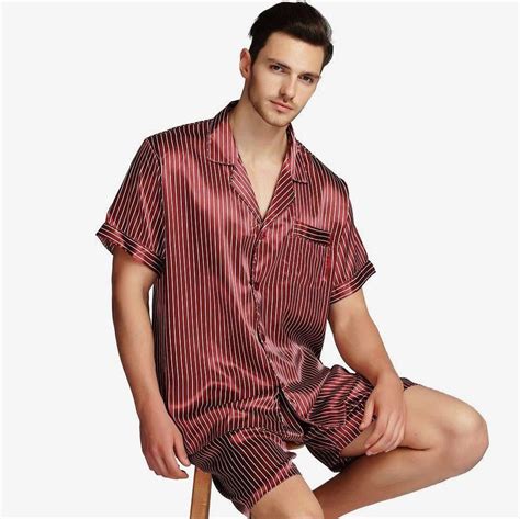 Mens Pyjamas Silk Satin Sleepwear Pajama Shorts Set | Mens silk pajamas ...