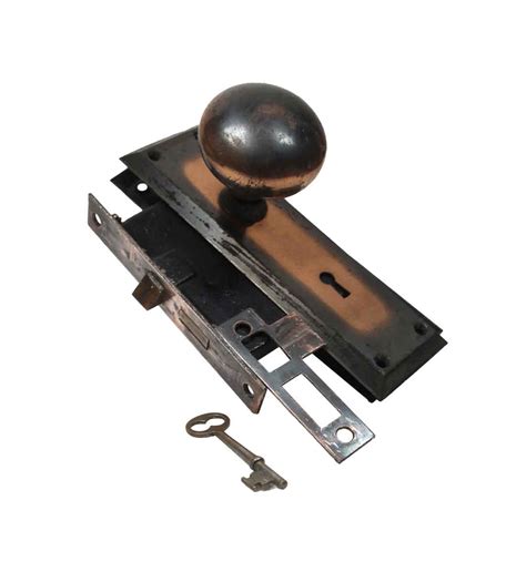 Japanned Finish Steel Door Knob Set with Key | Olde Good Things