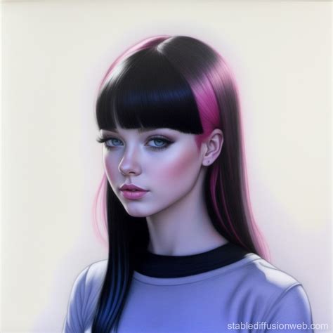 Pink-Haired Girl's Colored Pencil Portrait | Stable Diffusion Online