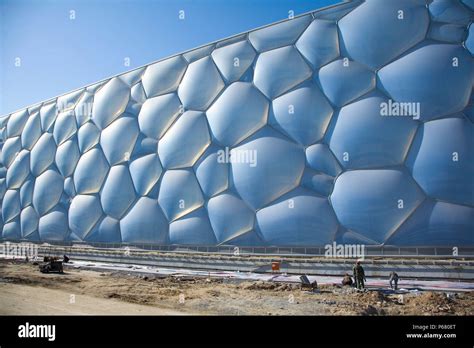 Olympic swimming pool under construction, Beijing, China Stock Photo ...