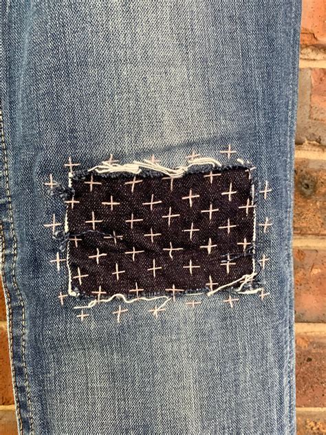 Reclaimed Denim Jeans With Sashiko Visible Mending Size 29 Waist - Etsy