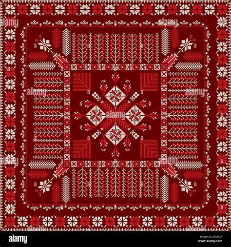 Traditional Palestinian Embroidery Pattern in colors, editable vector ...