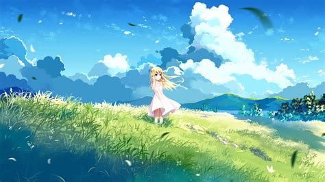 Download wallpaper 1920x1200 landscape, blonde, anime girl, cute, 16:10 ...