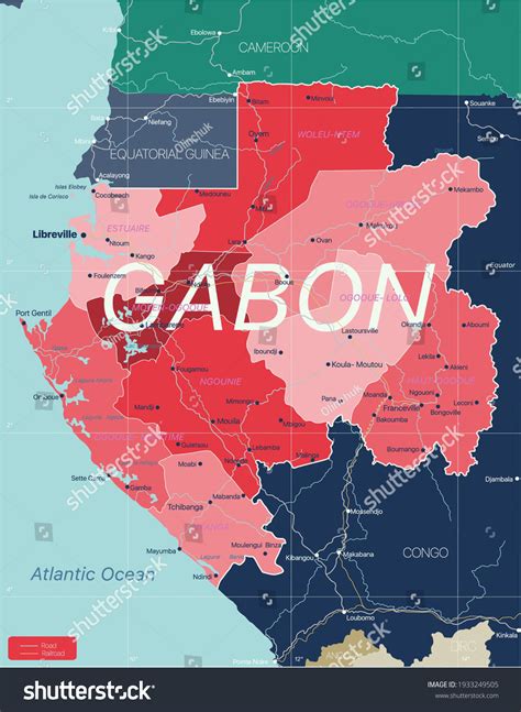 Gabon Country Detailed Editable Map Regions: เวกเตอร์สต็อก (ปลอดค่าลิขสิทธิ์) 1933249505 ...