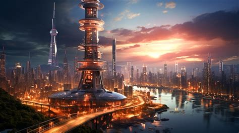 Premium AI Image | Modern skyscraper reflects futuristic air traffic ...