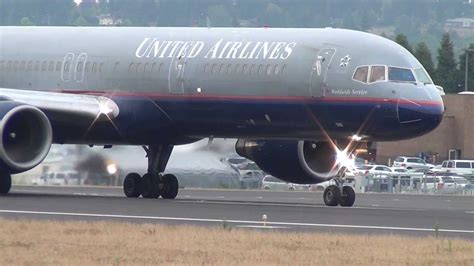 (Dirty) United Airlines N566UA 757-200 Takeoff Portland Airport (PDX) - YouTube