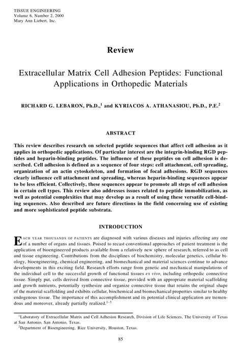 (PDF) Extracellular Matrix Cell Adhesion Peptides: Functional ...