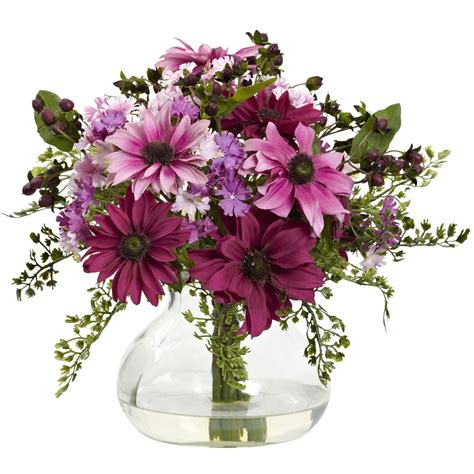 Mixed Pink Daisy Arrangement w/Vase | Artificial floral arrangements, Flower arrangements ...