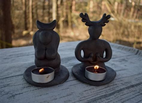 Horned God and Moon Goddess Wiccan Altar Candle Holders Set | Etsy ...