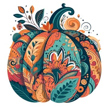 Boho Pumpkin Vector, Sticker Clipart Colorful Pumpkin With Many ...