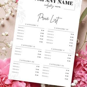 Canva Price List Template, Pricelist Template - Etsy