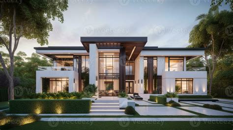 AI Generative Exterior of modern luxury house with garden and beautiful sky 23309355 Stock Photo ...