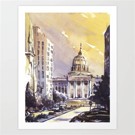 Watercolor painting of Pennsylvania State Capitol building at sunset ...