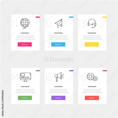 Colorful web cards template with text and icon. Website and application ...