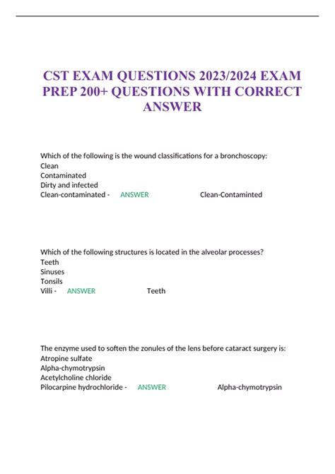 CST EXAM QUESTIONS 2023/2024 EXAM PREP 200+ QUESTIONS WITH CORRECT ANSWER - NBSTSA CST ...