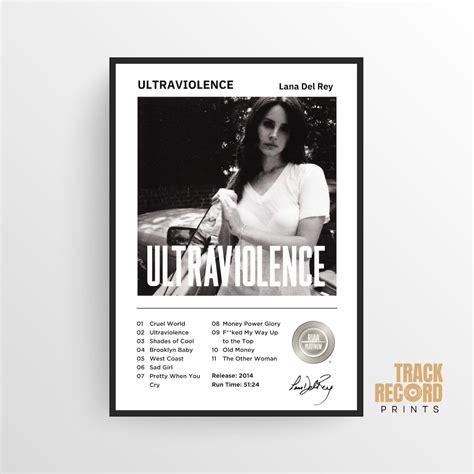 Lana Del Rey Ultraviolence Album Cover Poster Print High-quality Art West Coast, Shades of Cool ...