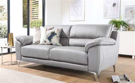 Madrid Light Grey Leather 3 Seater Sofa | Furniture Choice