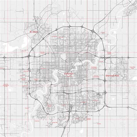 Edmonton Canada Map Vector City Plan Low Detailed (simple white) Street Map editable Adobe ...