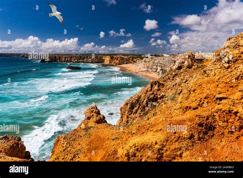 Panorama view of Praia do Tonel (Tonel beach) in Cape Sagres, Algarve ...