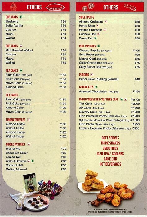 Menu at Merwans Cake Stop, Worli, Mumbai