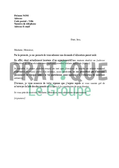 Lettre demande d'allocation parent isolé | Pratique.fr