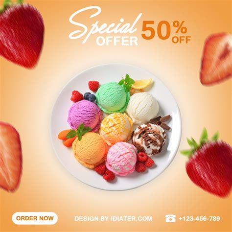 Creative Customize Ice Cream Banner PSD Poster Template - Indiater