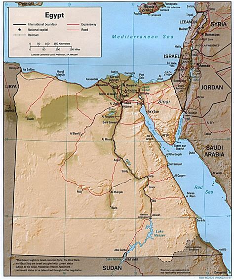 Large relief map of Egypt with all roads. Egypt large relief map with ...